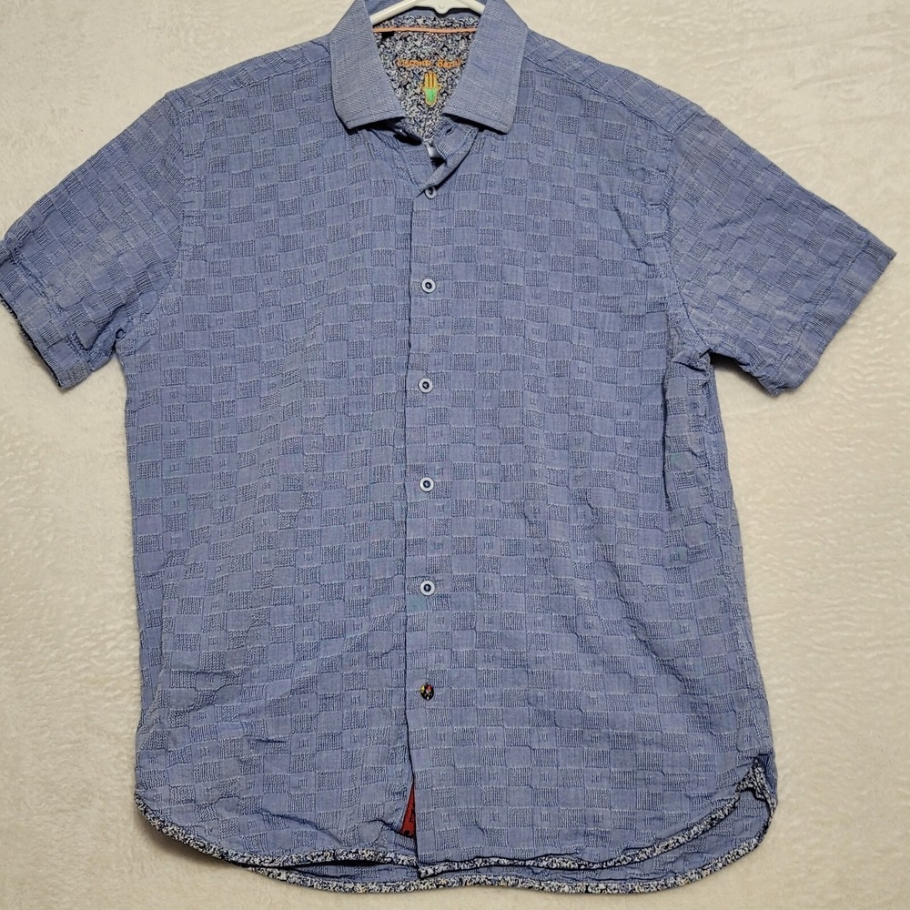 Visconti Black mens Shirt M Medium Blue Short Sleeve Button Up Casual Dress